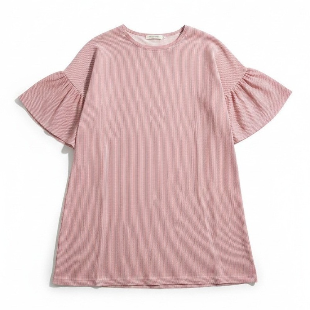 Listicle Pink White Striped Ruffle Sleeve Shift Mini Dress, Women's Large NWT
